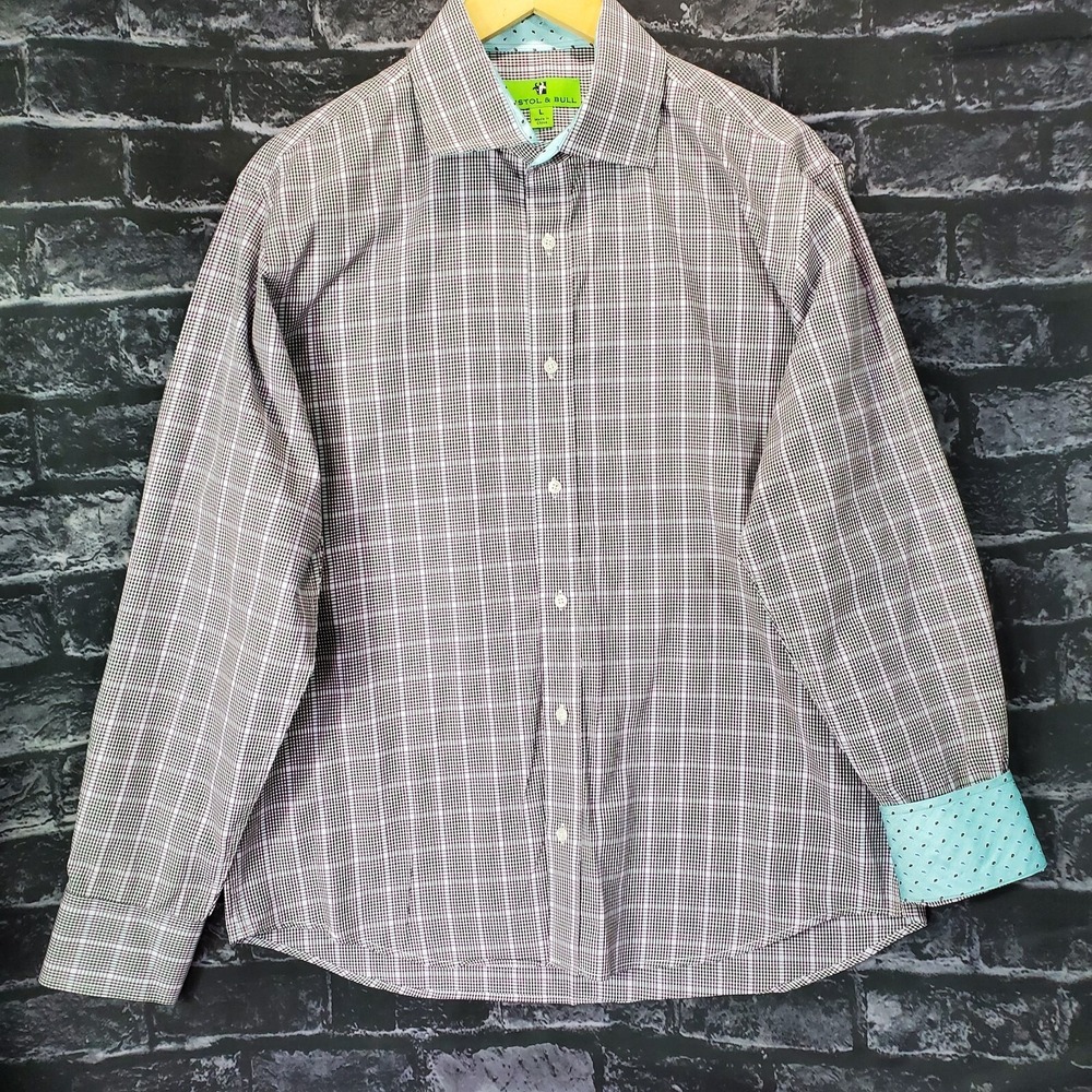 Bristol & Bull Shirt Mens Large Purple Blue Flip Cuff Button Down Spring Elegant